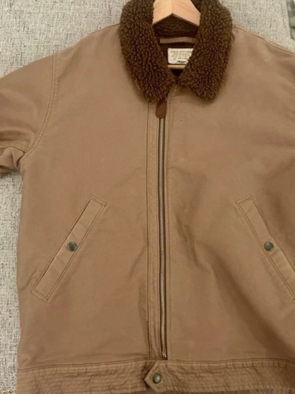 RRL Ralph Lauren Clayworth Jungle Flight Jacket L Khaki Shearling Style Collar M - Picture 2 of 14